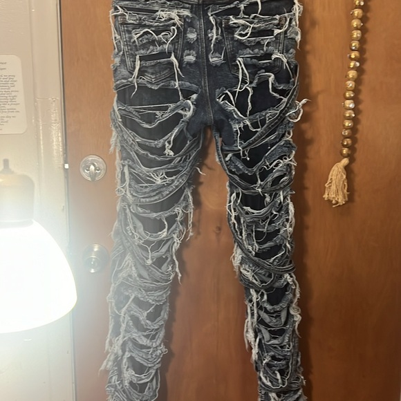 Destroyed Denim Jeans !! Recently purchased, highly sought after style worn 2x’s - Picture 3 of 4
